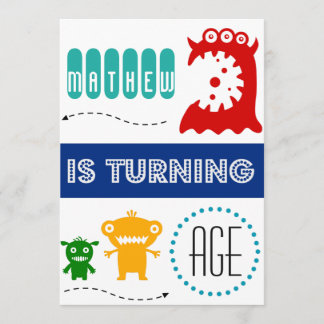 Cute monster birthday invitation, custom age name invitation