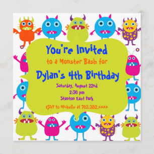 Cute Monster Birthday Party Invitation Templates