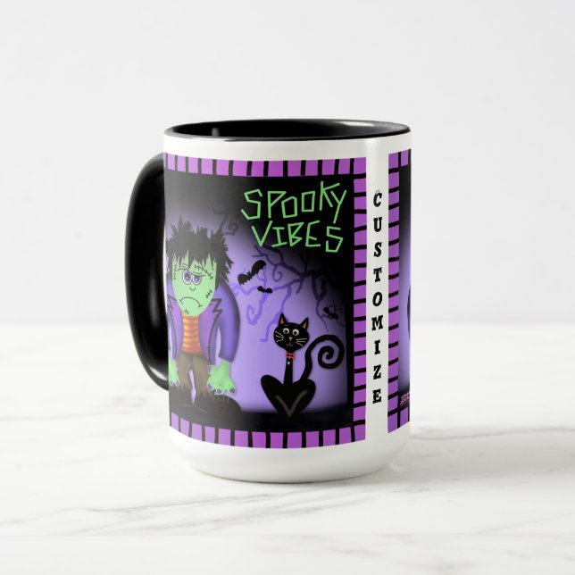 Cute Monster Black Cat Spooky Purple Customisable Mug (Front Left)