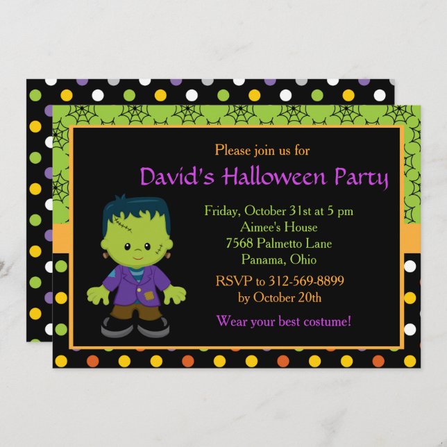 Cute Monster Boy Halloween Costume Party Invitation (Front/Back)