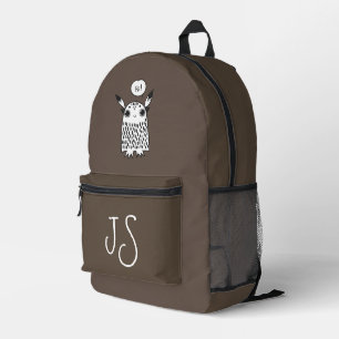 Cute monster chocolate brown monogram minimalist  printed backpack