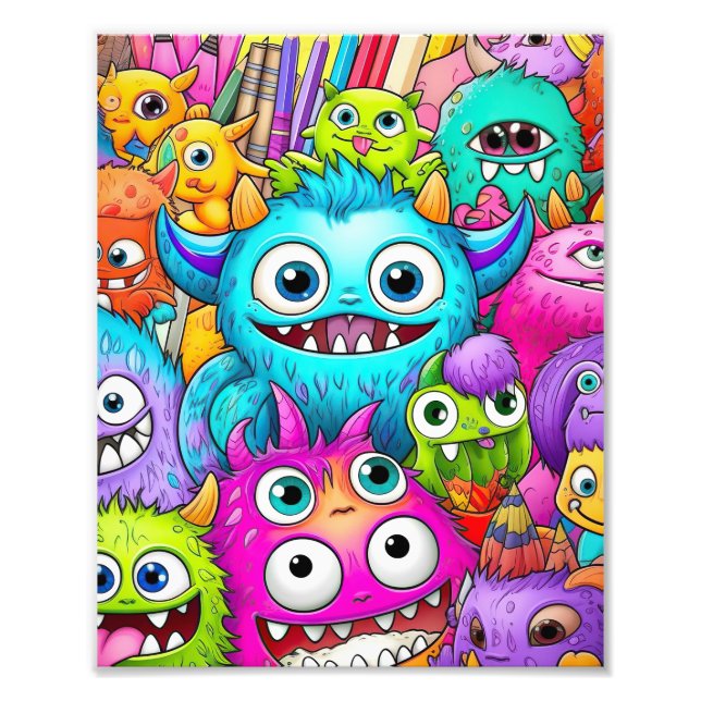 Cute Monster Doodles Photo Print (Front)