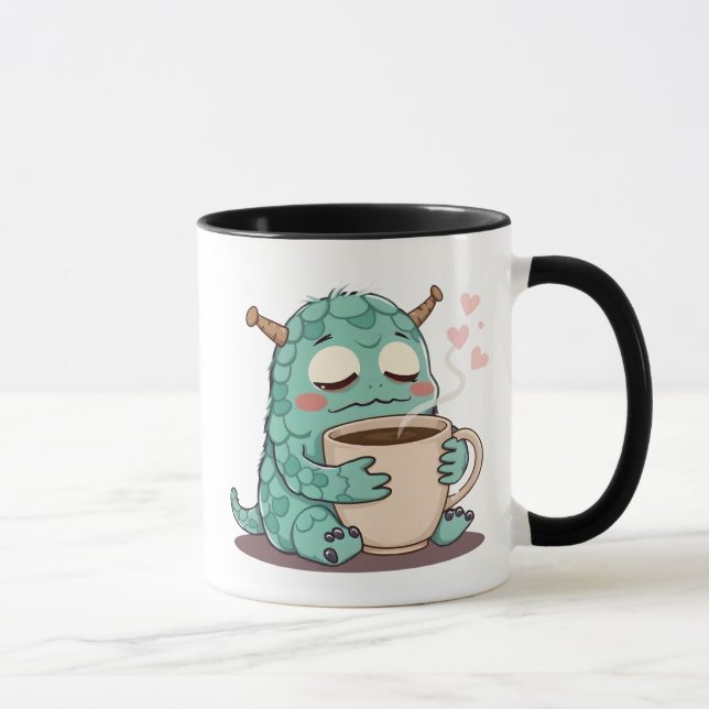  "Cute Monster Drinking Coffee Mug (Right)