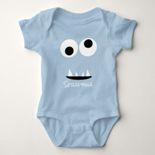 Cute Monster Face Silly Personalised Baby Green Baby Bodysuit