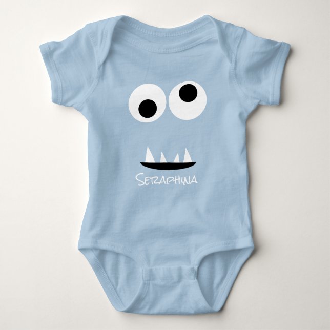 Cute Monster Face Silly Personalised Baby Green Baby Bodysuit (Front)