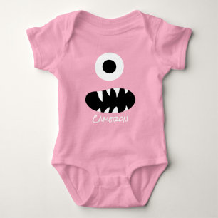 Cute Monster Face Silly Personalised Baby Red Baby Bodysuit