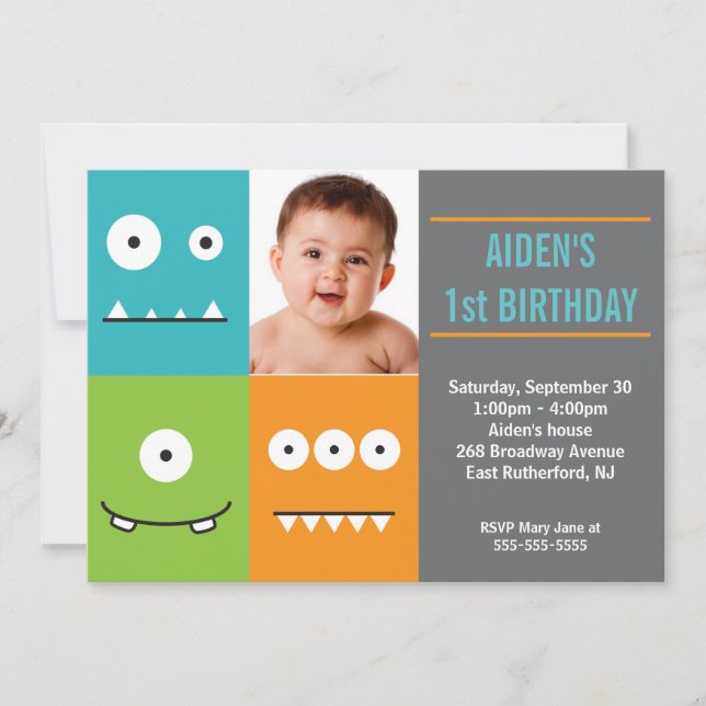 Cute Monster Faces Invitation (Front)