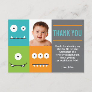 Cute Monster Faces Thank You Card