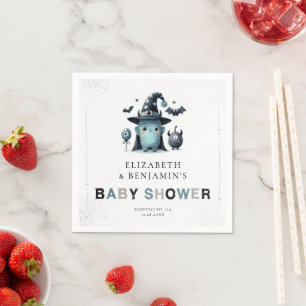 Cute Monster Fall Halloween Blue Coed Baby Shower Napkin