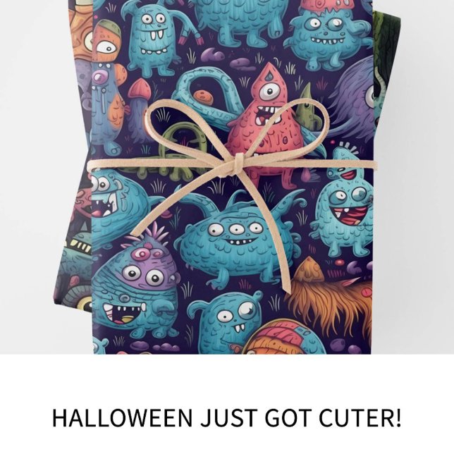 Cute Monster, Fun and Colourful Halloween  Wrapping Paper Sheet (Creator Uploaded)