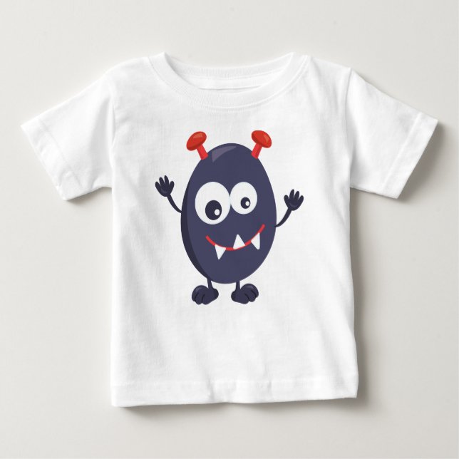 Cute Monster, Funny Monster, Blue Monster, Horns Baby T-Shirt (Front)
