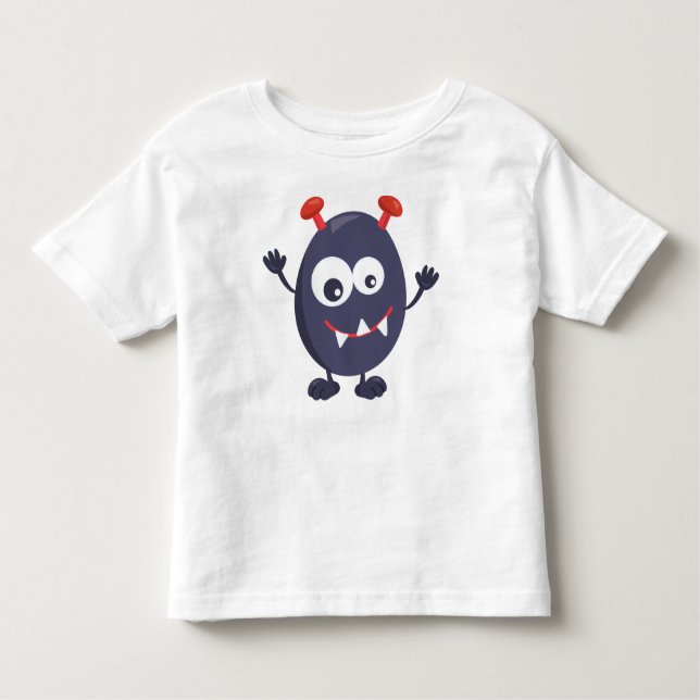 Cute Monster, Funny Monster, Blue Monster, Horns Toddler T-Shirt (Front)