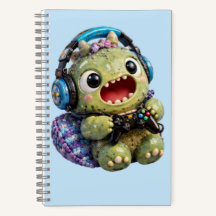 Cute Monster Gamer with Headphones Spiral Notebook