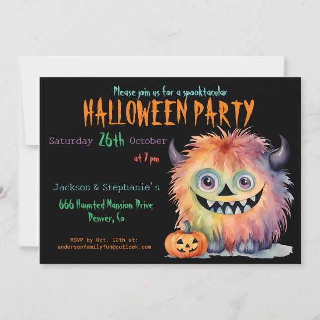 Cute Monster Halloween Party Invitation (Front)