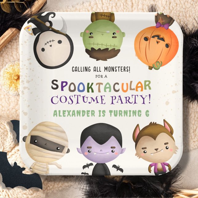Cute Monster Kids Costume Halloween Birthday Party Paper Plate (Creator Uploaded)