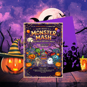 Cute Monster Mash Halloween Kids Birthday Party  Invitation