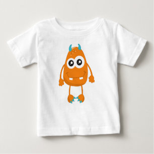 Cute Monster, Orange Monster, Funny Monster, Horns Baby T-Shirt