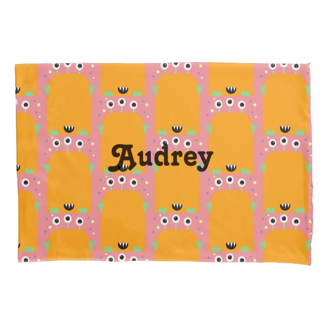 Cute Monster Orange Name Pillow Case (Front)
