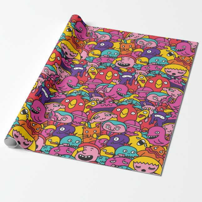 Cute Monster Pattern Wrapping Paper (Unrolled)