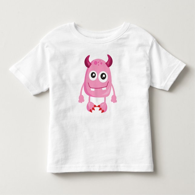 Cute Monster, Pink Monster, Funny Monster, Horns Toddler T-Shirt (Front)