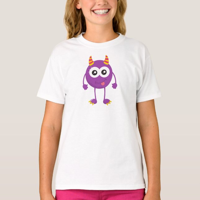 Cute Monster, Purple Monster, Funny Monster, Horns T-Shirt (Front)