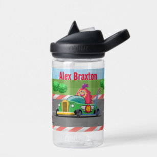 Cute Monster Race Car Boy Elementary Pre-K School Water Bottle