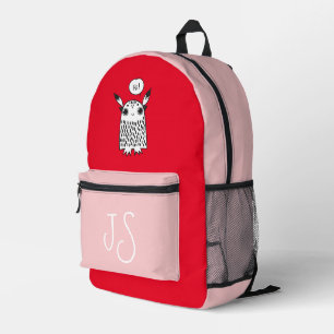 Cute monster red pink monogram minimalist printed backpack