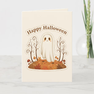 Cute Monster Spooky Fall Scenery Happy Halloween Holiday Card