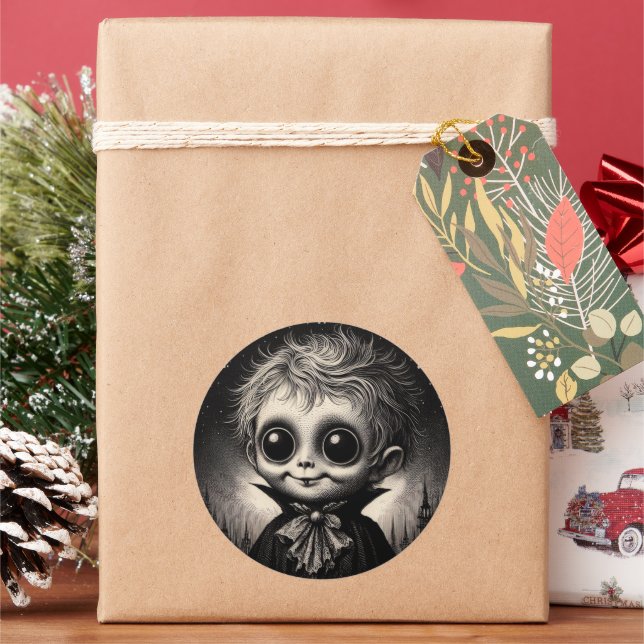 Cute Monster Spooky Horror Antique Illustration Classic Round Sticker (Holiday)