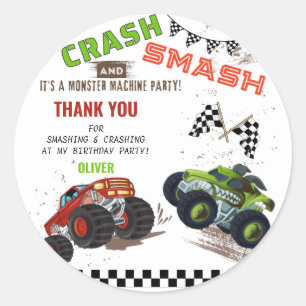 Cute Monster Thank You Car Truck Kids Birthday  Classic Round Sticker