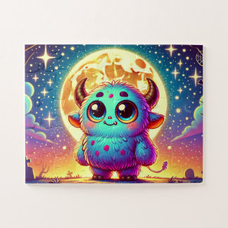 Cute Monster Under a Full Moon Halloween Jigsaw Puzzle