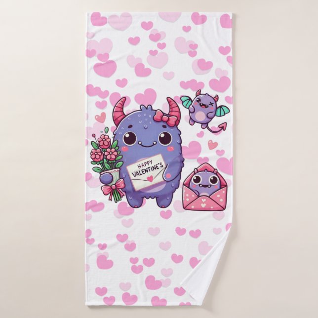 Cute monster Valentine's Day  Bath Towel (Bath Towel)