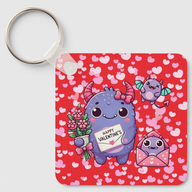 Cute monster Valentine's Day  Key Ring (Front)