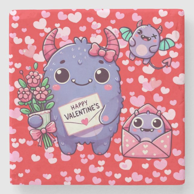 Cute monster Valentine's Day  Stone Coaster (Front)
