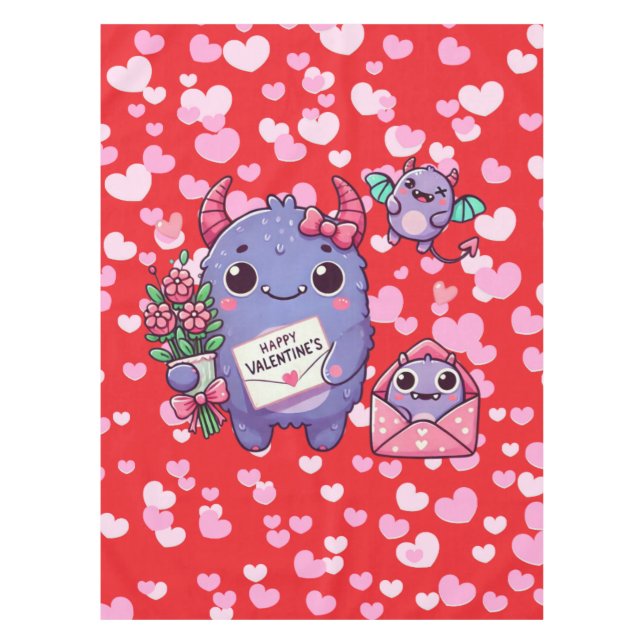 Cute monster Valentine's Day  Tablecloth (Front)