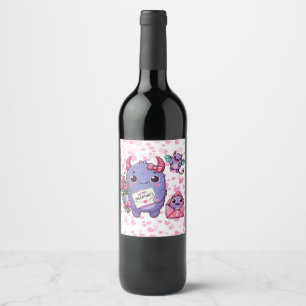 Cute monster Valentine's Day Wine Label
