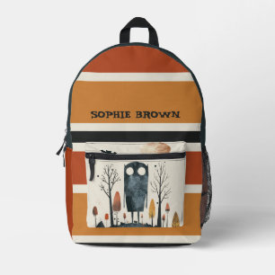 Cute Monster Whimsical Halloween Custom Name Printed Backpack
