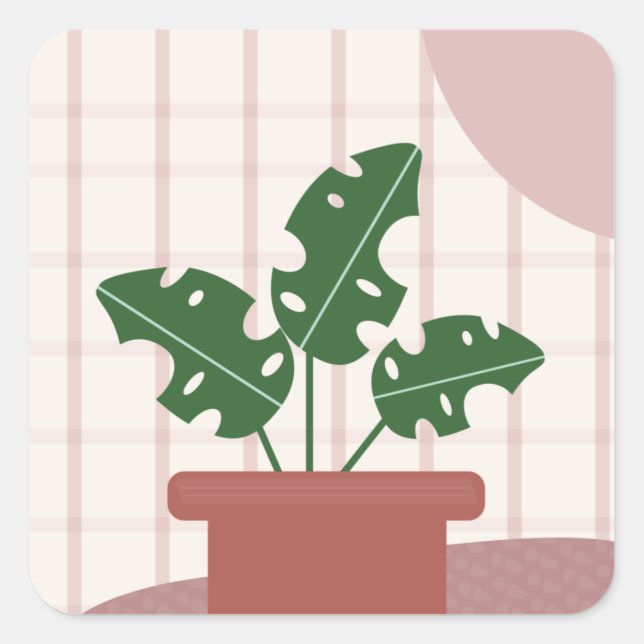 Cute Monstera Plants Framed Bohemian Design  Square Sticker (Front)