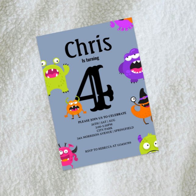 Cute Monsters 4th Birthday Invitation (Creator Uploaded)