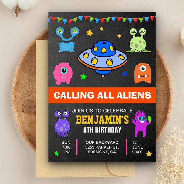 Cute Monsters and Aliens Birthday Party Invitation (Creator Uploaded)