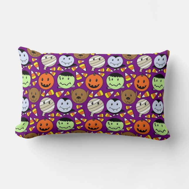 Cute Monsters And Candy Corn Lumbar Cushion (Front)