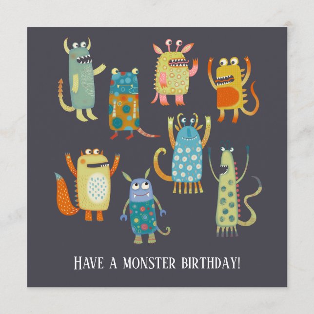 Cute Monsters Birthday Card (Front)