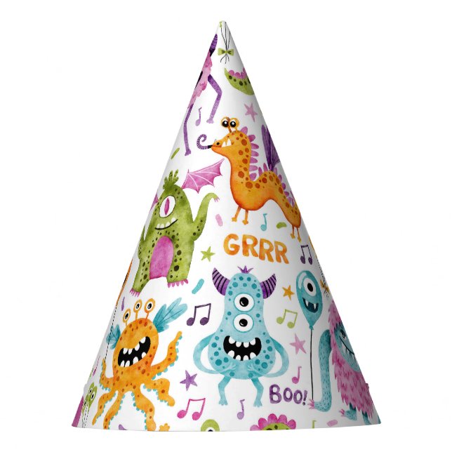 Cute Monsters Birthday Party Pattern Party Hat (Front)