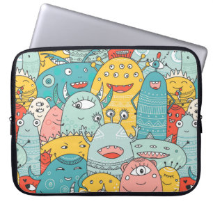 cute monsters crowd seamless pattern in boho style laptop sleeve