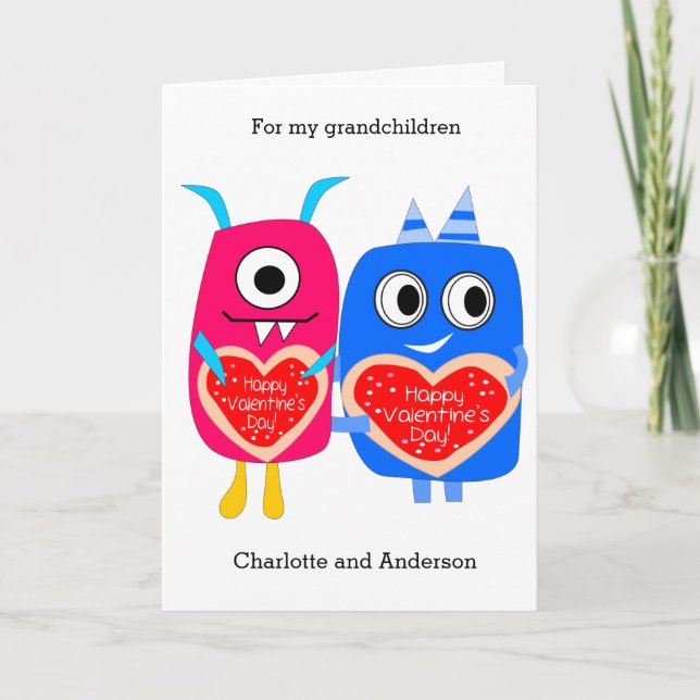 Cute Monsters Grandchildren Holiday Card (Front)