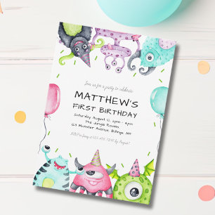 Cute Monsters Kid's 1st Birthday Party Invitation