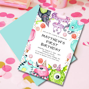 Cute Monsters Kid's 1st Birthday Party Invitation