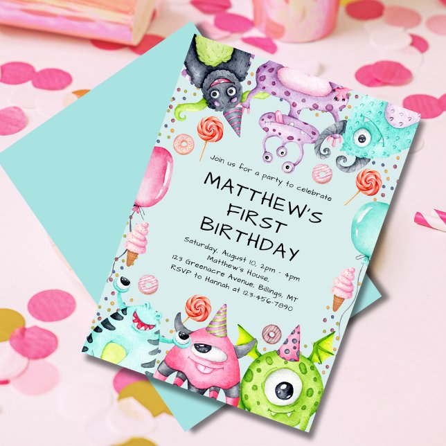 Cute Monsters Kid's 1st Birthday Party Invitation (Creator Uploaded)