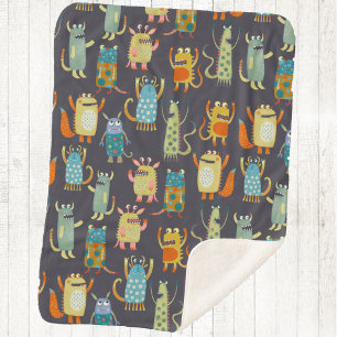 Cute Monsters Sherpa Blanket