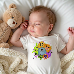 Cute Monsters Watercolor Baby Bodysuit   Funny 